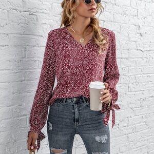 Shein Women's V-Neck Blouse - Red and White